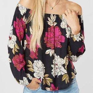 Billabong Mi Amore Floral Off The Shoulder Top Boho Coquette Festival Coachella